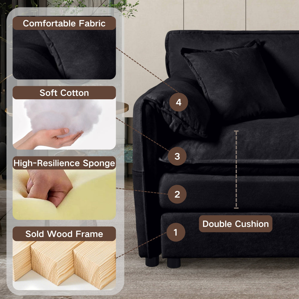 Oversized 41.73" Sofa Chair, Modern Upholstered Armchair with 1 Toss Pillow, Modular Sectional Sofa for Living Room, Deep Seat Reading Sofa for Bedroom Apartment, DIY Combination Chenille,Black