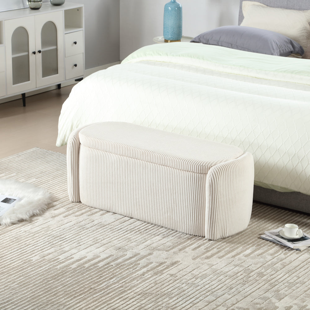House Hold Storage Ottoman,Bedroom End Bench,Upholstered Fabric Storage Ottoman with Safety Hinge, Entryway Padded Footstool, Ottoman Bench for Living Room & Bedroom (Light Gray)