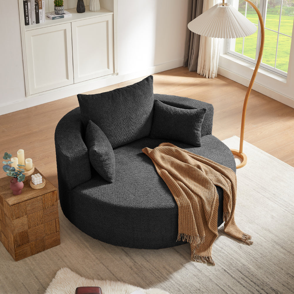 360° Swivel Chair Accent Barrel Chair Swivel Round Sofa Chair with 3 Removable Pillows for Living Room, Bedroom, Office and Hotel,Beige