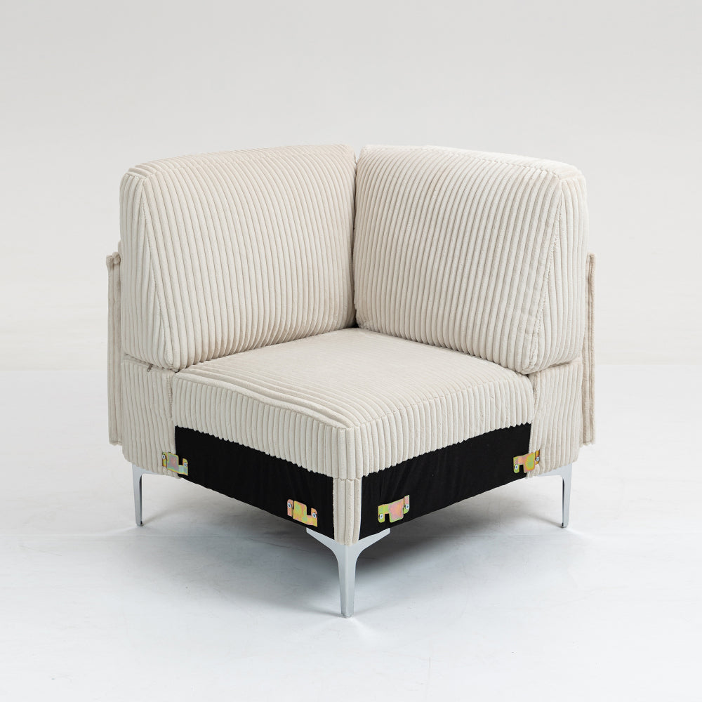 Modular Sectional Sofa Armless Seat Module, Corduroy Sectional Couch, Single Couch Modular Armless Accent Chair with Back Cushion, Beige