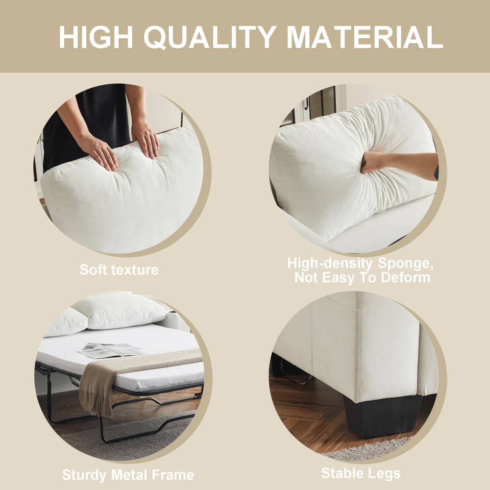 Pull-out sofa bed, chenille material, pull-out queen sofa bed, with USB charging, mobile phone holder, memory sofa, removable and washable cushions, suitable for living room, bedroom, apartment, white