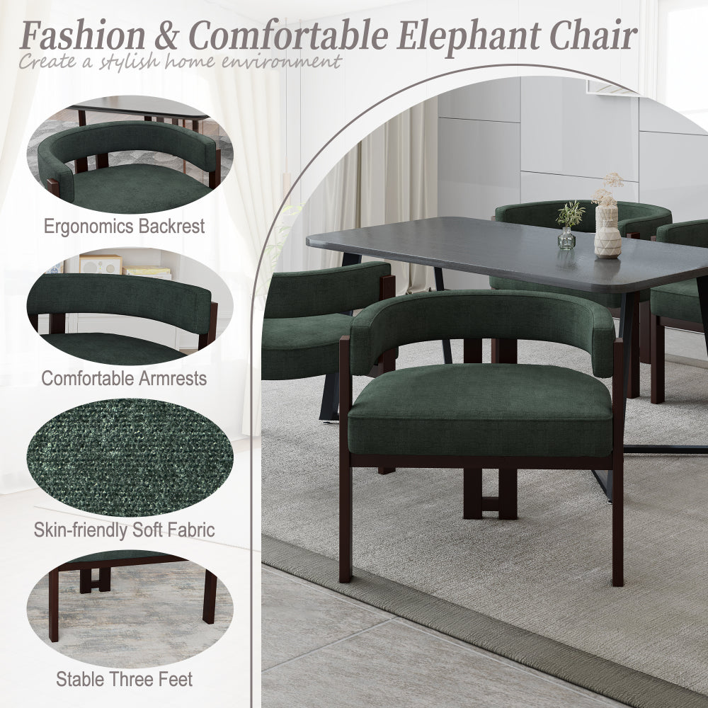 Modern Accent Chair Chenille Upholstered Armchair with Open Back 3 Legs Barrel Dining Chair Comfy Side Chair for Living Room/Bedroom/Dining Room Set of 2 (Emerald)