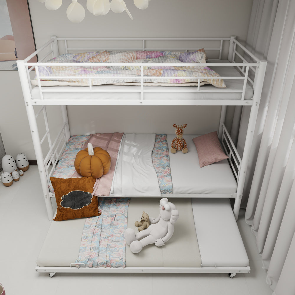 Metal Bunk Bed Twin Over Full Size with Removable Stairs, Heavy Duty Sturdy Frame with 12" Under-Bed Storage for Teen & Adults, Teens, No Box Spring Needed, White