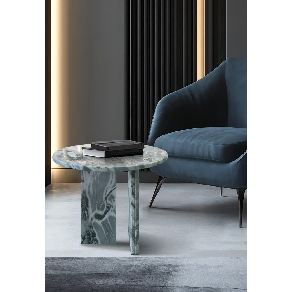 Blue gray natural marble coffee table, small table, living room table, natural stone, Ø27.6 h12.6 Inch/Ø70 h32 cm, genuine marble, real marble
