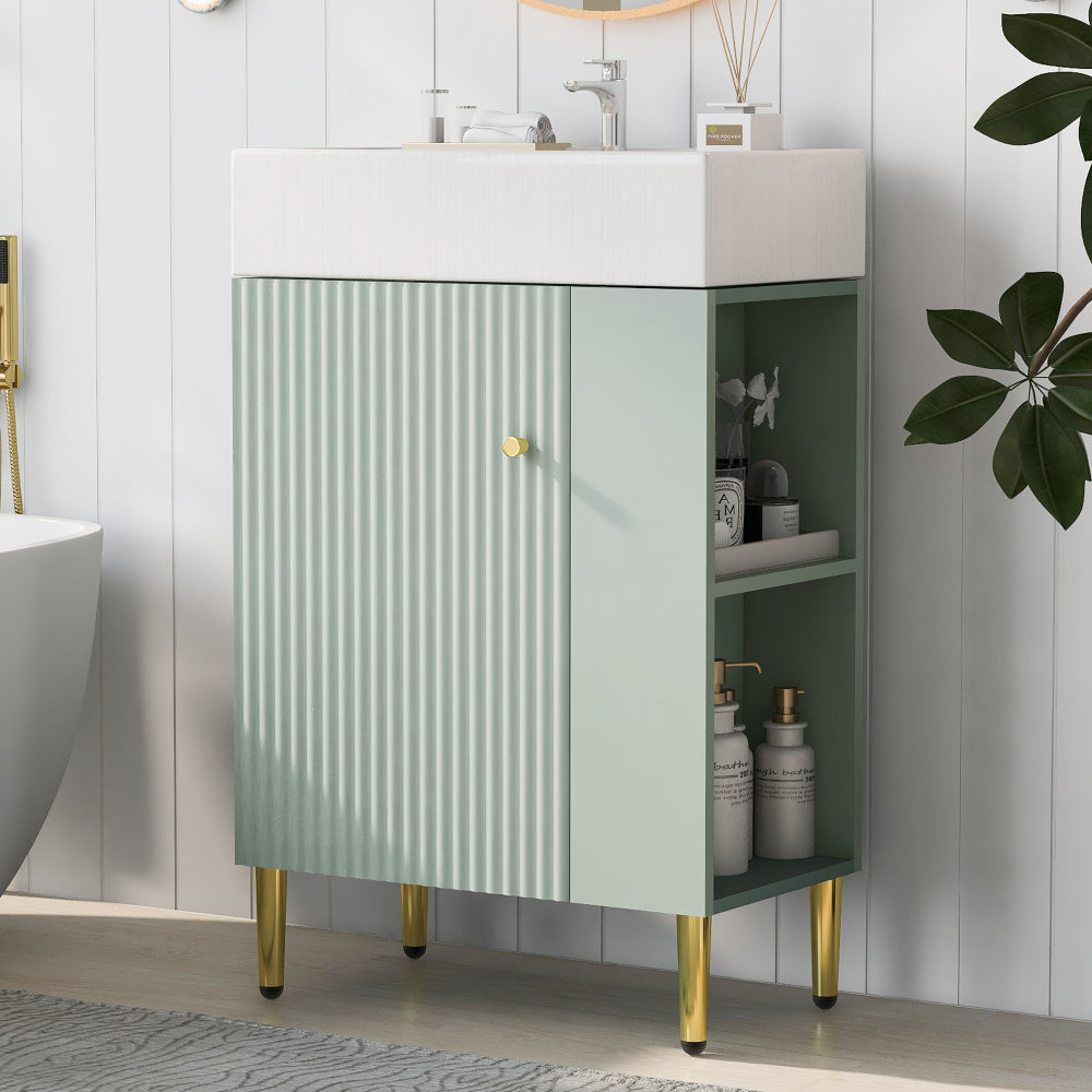 21.6" white Bathroom vanity, Combo Cabinet, Bathroom Storage Cabinet, Single Ceramic Sink, Left side storage