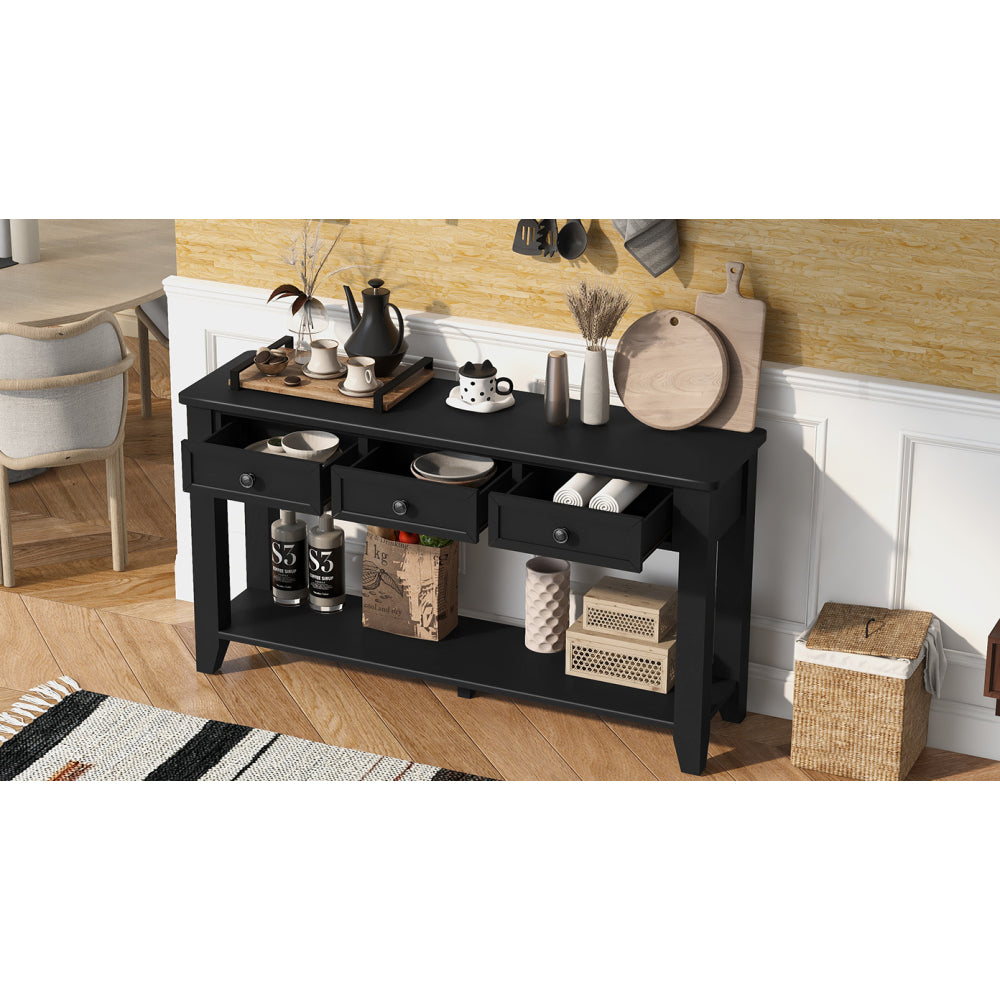 U_Style 55.4" Modern Entryway Console Table with Three Storage Drawers,Sideboard with Poplar Legs and Metal Handles ,Contemporary Narrow Sofa Table for Living Room,Bedroom,Small Apartments, Foyer