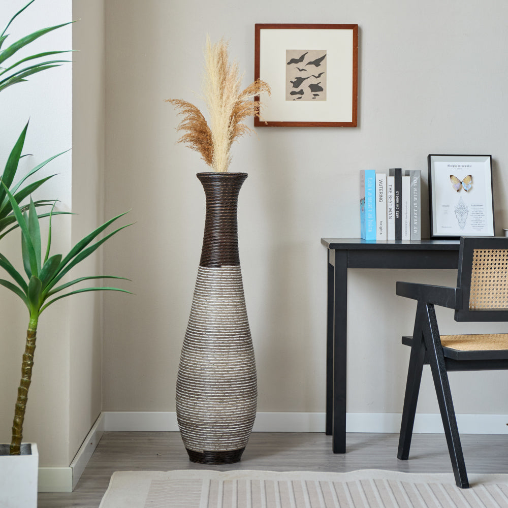 39-Inch Tall Standing Designer Floor Vase - Durable Artificial Rattan - Elegant Two-Tone Dark Brown Finish - Ideal Decor Accent for Living Room, Bedroom, Entryway - Stylish Home Decor Statement Piece