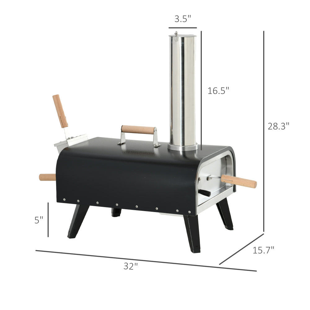 Outsunny Outdoor Pizza Oven with 12" Stone, Peel and Cover, Portable Pellet Wood Fired Pizza Maker with Foldable Legs, Stainless Steel Pizza Grill for Outside, Backyard, Outdoor Kitchen