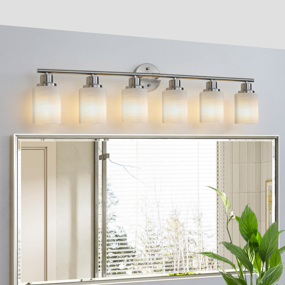 39" Modern 6-Light Vanity Bathroom Mirror Light, Frosted White Glass with Black Iron Frame, Contemporary Wall Sconce for Bedroom, Bathroom, and Dressing Room (No Bulbs)