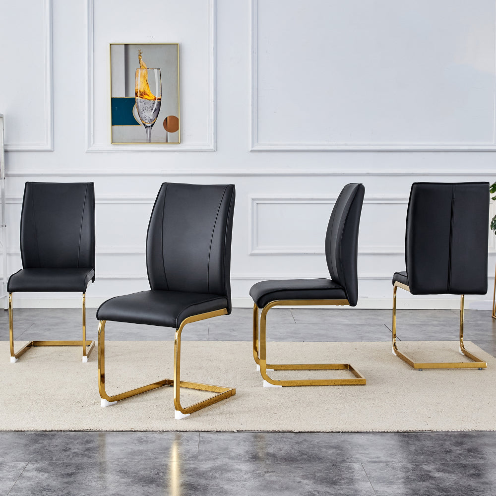 Luxury Simple Arch Chair - Set of 4 Dark Gray PU Material High Resilience Dining Chair with Arched Metal Silver Leg.Crazy Horse Texture PU Dining Chairs.