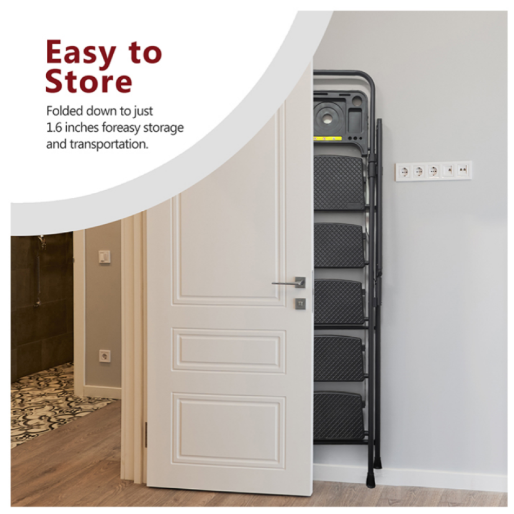 4 Step Ladder, Folding Step Stool with Non-Slip Wide Pedals, Soft Handle, Non-Slip Feet, Sturdy Steel Construction, 440 lb Capacity Steel Ladder, Suitable for Home & Office