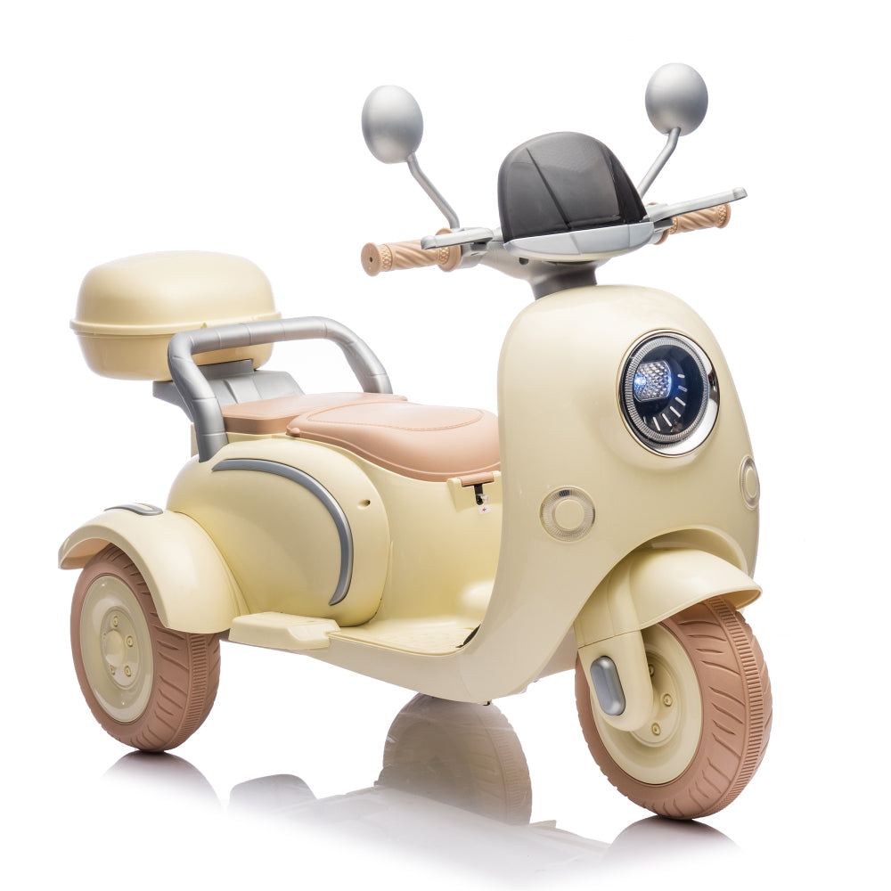 12V Two motors Kids Ride On Level Up Two-seater Electric Motorcycle,Three-wheel Toy w/Music,Bluetooth,USB,Backseat flip adult seat,Portable Storage Hooks&Oversized Trunk,LED Headlight For Kids 3-6.