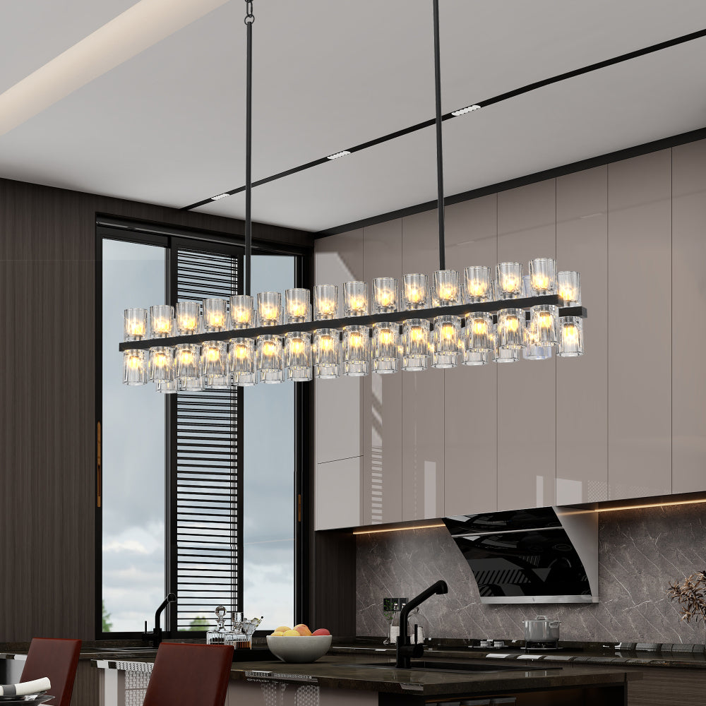 (L005030-D54-P60B/W1340P310780)Rectangular Luxurious Crystal Chandelier for Living Room & Dining Room, Black Frame with K9 Crystals