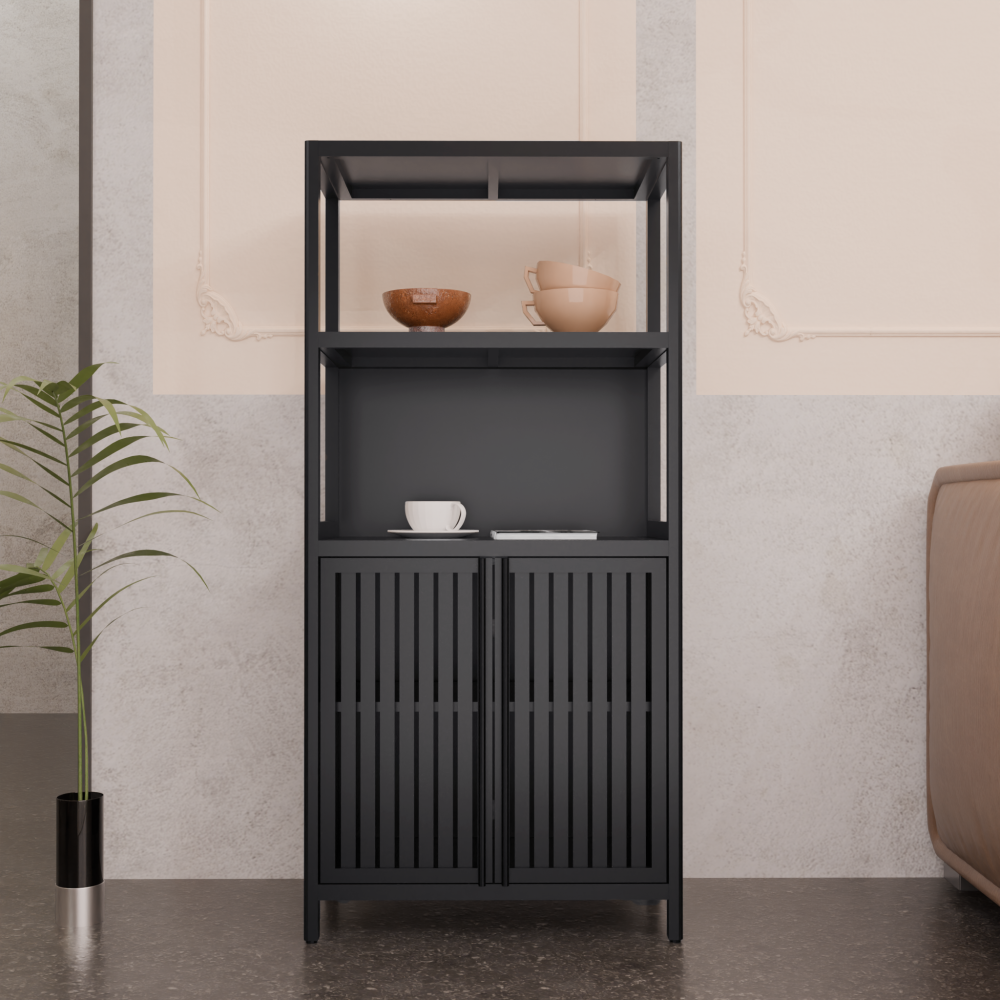 Bamboo Storage Cabinet, Freestanding Bathroom Cabinet with 2 Doors, Floor Cabinet Organizer for Living Room, Kitchen, Entryway