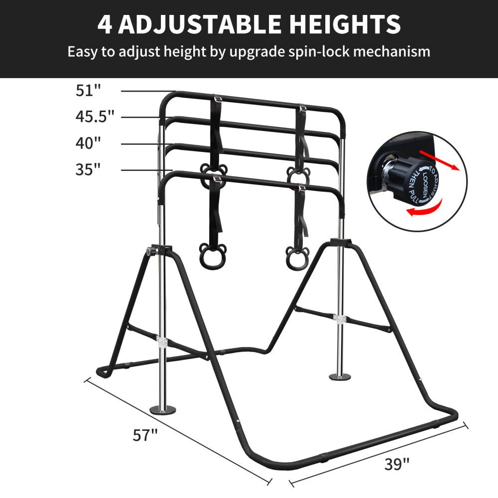 Black Multi-Functional Adjustable Height Children's Horizontal Gymnastic Bar With Bear Rings