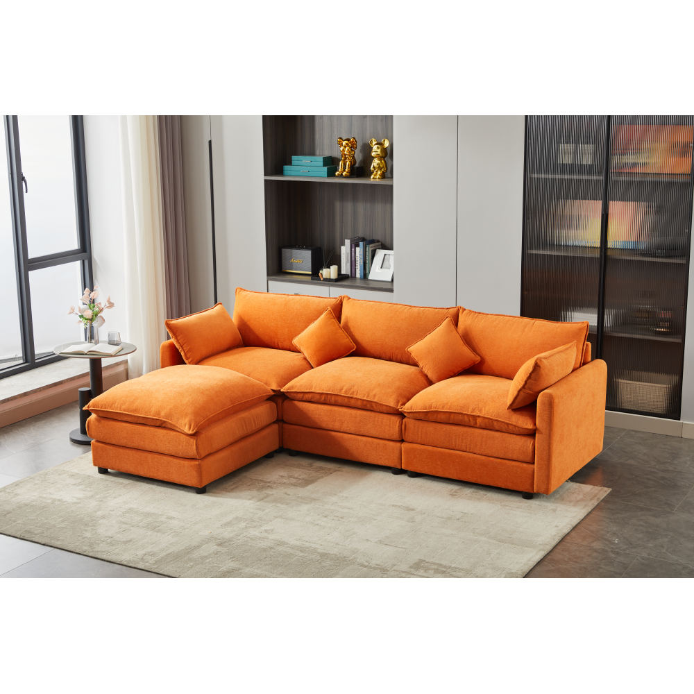 Modular Sectional Sofa, 3-Seater Sofa with Ottoman, Modern L-Shaped Sofa for Living Room Bedroom Apartment