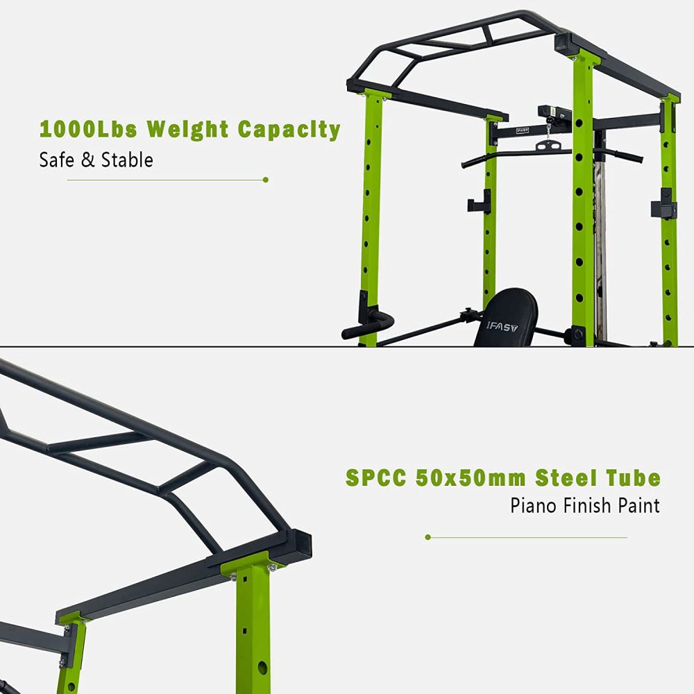 Multi-functional Power Cage, Home Adjustable Pullup Squat Rack 1000Lbs Capacity Comprehensive Fitness Barbell Rack with Gym Accessories 7ft Olympic Bar