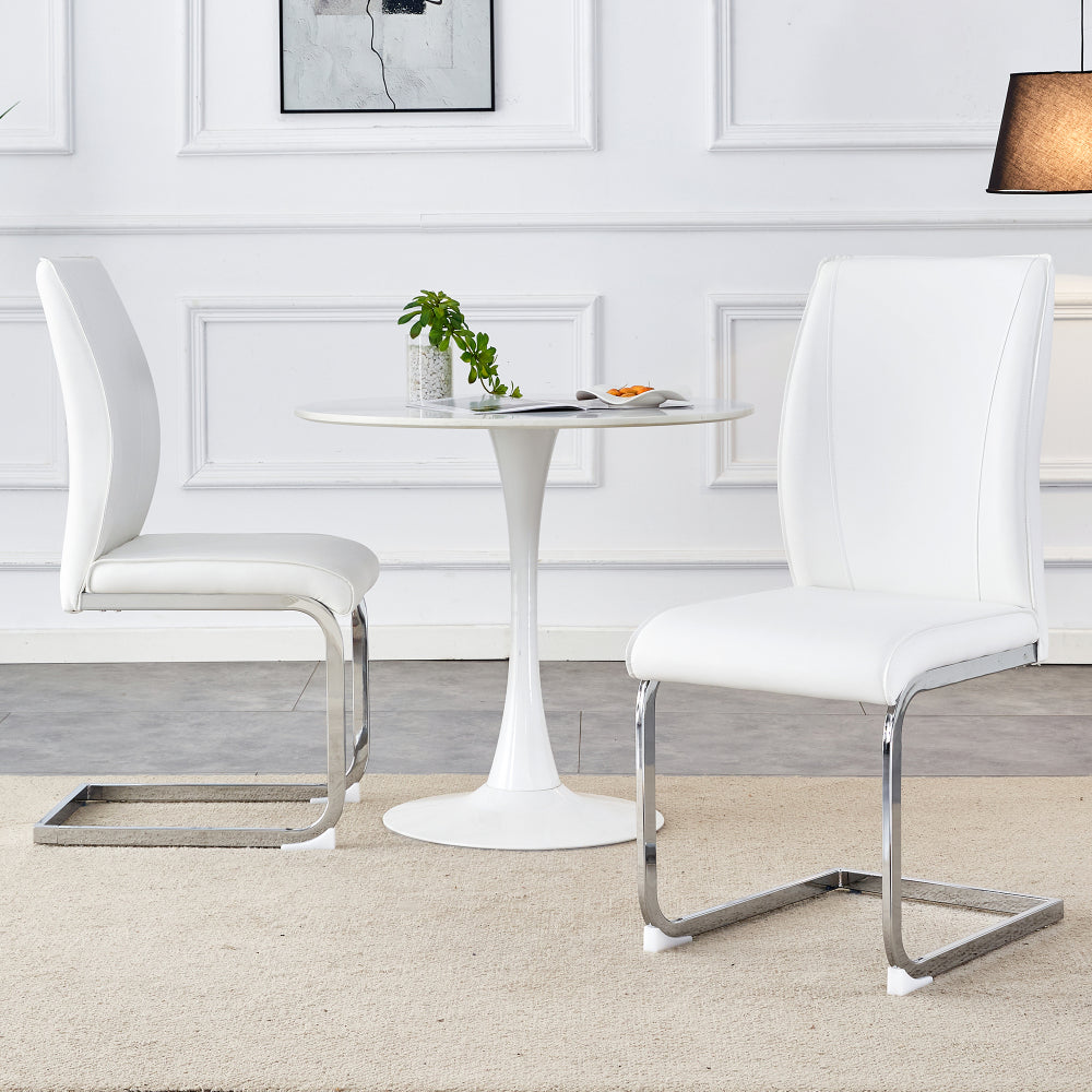 Luxury Simple Arch Chair - Set of 4 Dark Gray PU Material High Resilience Dining Chair with Arched Metal Silver Leg.Crazy Horse Texture PU Dining Chairs.