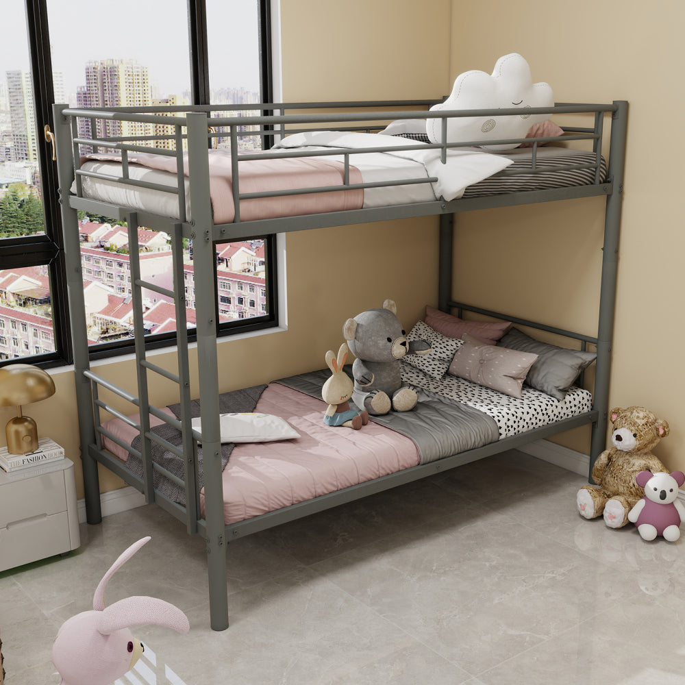 Metal Bunk Bed Twin Over Full Size with Removable Stairs, Heavy Duty Sturdy Frame with 12" Under-Bed Storage for Teen & Adults, Teens, No Box Spring Needed, White