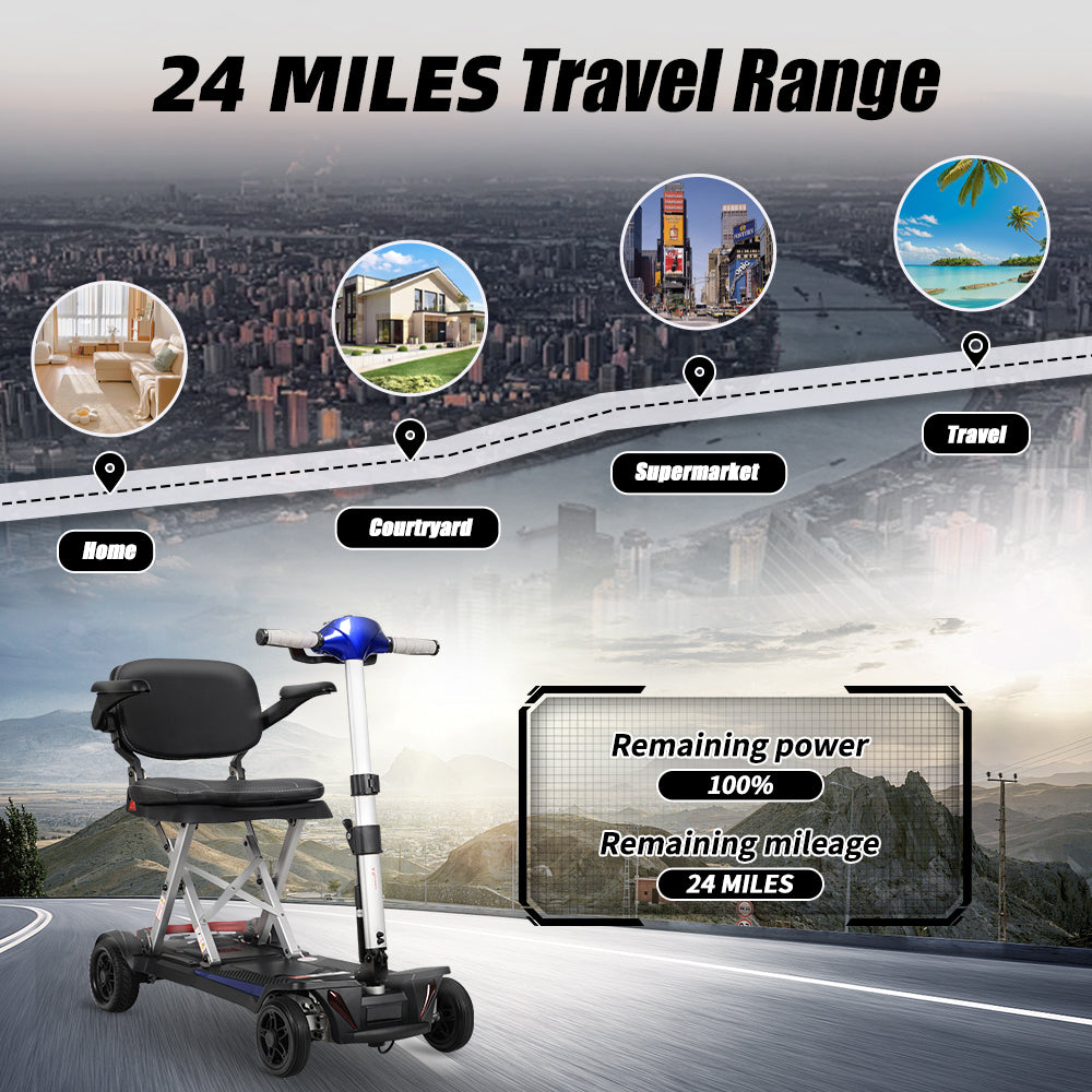Manaul Folding Scooter M2085 Blue with 26.5 AH Battery and Travel range 24 Miles