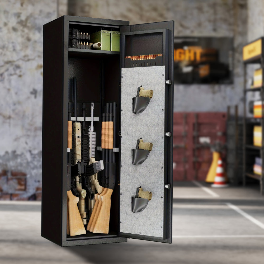 Gun Safes For Home Rifle And Pistols, Fingerprint Electronic Safe With Quick Access, Detachable Partition, No Assembly Required, Black