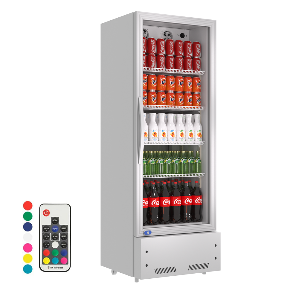 Commercial Display Refrigerator, Upright Swing Glass Door Merchandiser Fridge with LED Lightning, Reach-in Beverage Cooler for Shop Restaurant, ETL Approved, 10.9 Cu. Ft, SILVER