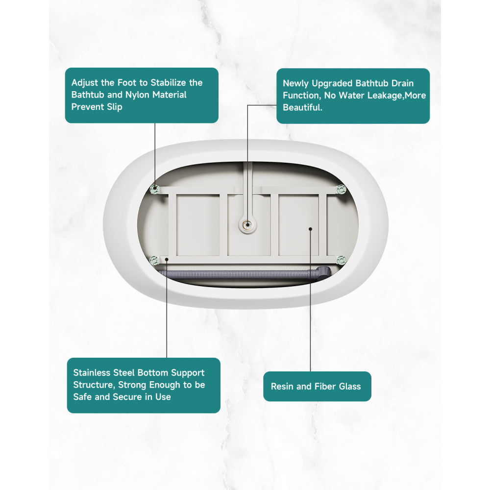47'' Acrylic Freestanding Bathtub-Acrylic Soaking Tubs, White Bathtub, Oval Shape Freestanding Bathtub With Chrome Overflow and Pop-Up Drain CUPC Certificate
