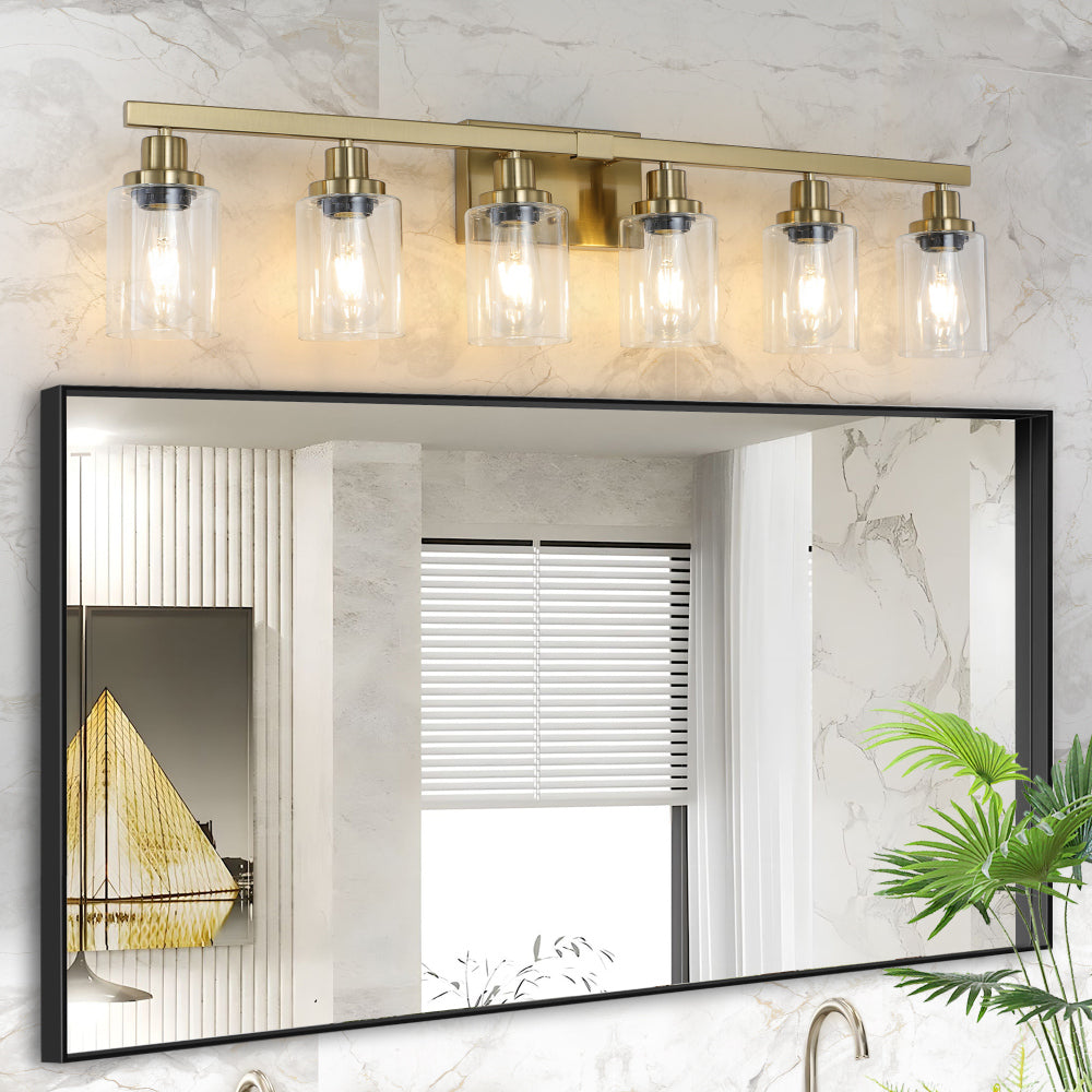 24" Modern 4-Light Bathroom Vanity Light Fixture - Brushed Nickel Finish with Clear Glass Shades, Perfect for Bathroom, Vanity, and Dressing Area Lighting (No Bulbs)