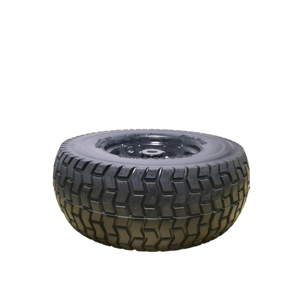 (4-Pack) 13x5.00-6 Flat Free Tire and Wheel Assemblies - Compatible for 13x5-6 Solid Rubbe Riding Lawn Mower Wheels and Tires - With 3" Centered Hub and 3/4" Bushings (Extra 5/8" Bushings)