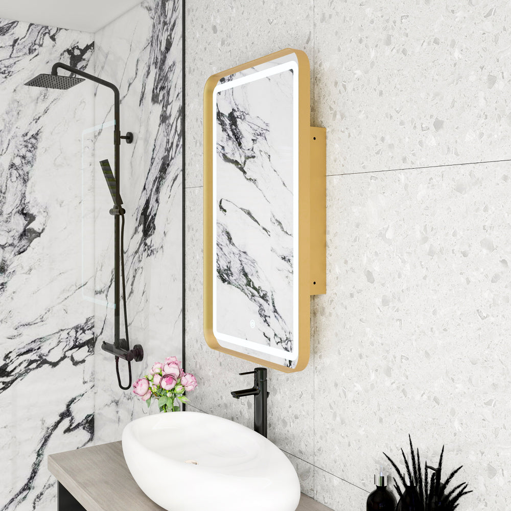 Rectangle Medicine Cabinet Mirror Bathroom Mirror with Storage Wall Mounted Medicine Mirror Cabinet with LDE,Golden
