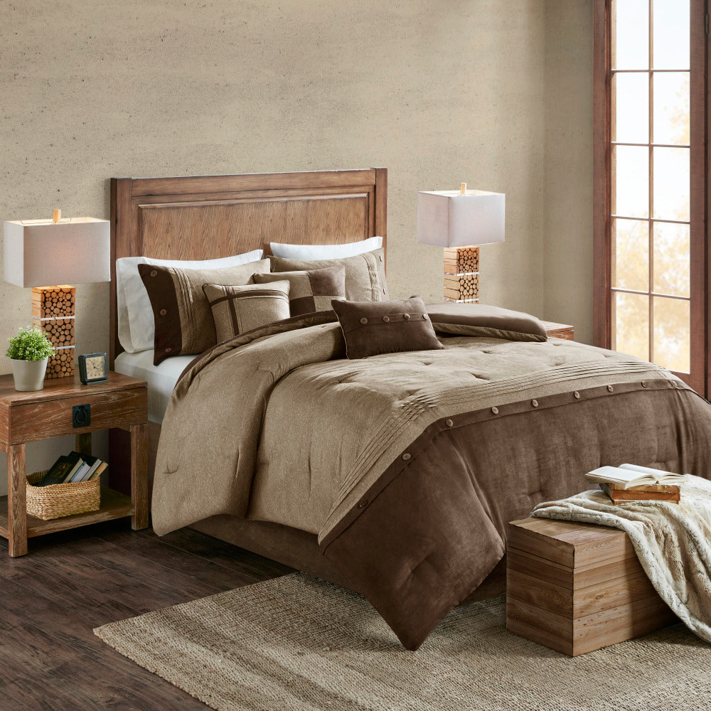 7 Piece Faux Suede Comforter Set Grey King