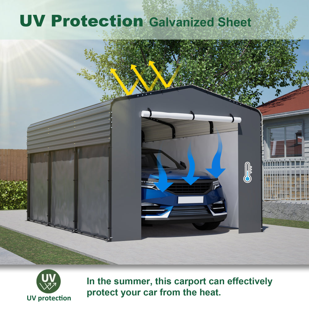 10x15 FT Metal Carport Carports with Waterproof Cloth, Heavy Duty Galvanized Steel Roof, Outdoor Car Shelter for Car, Boats and Truck
