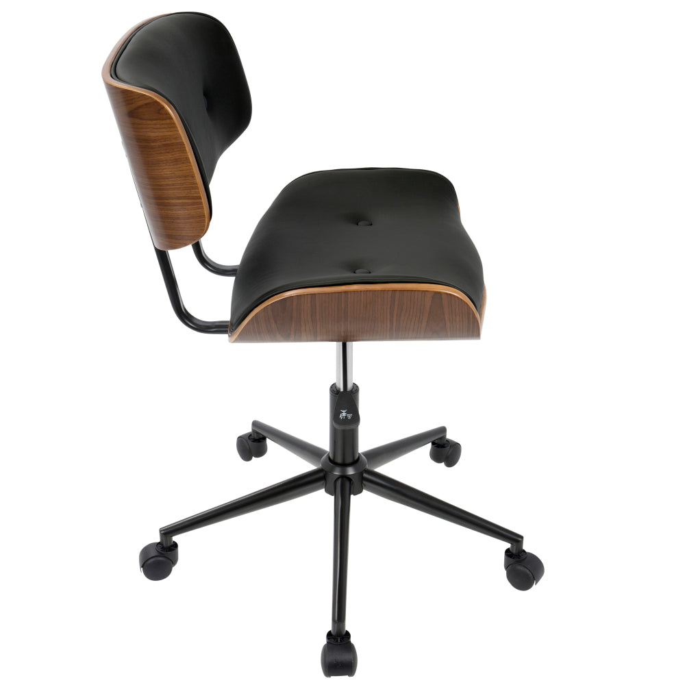 Lombardi Mid-Century Modern Adjustable Office Chair with Swivel in Walnut and Black by LumiSource