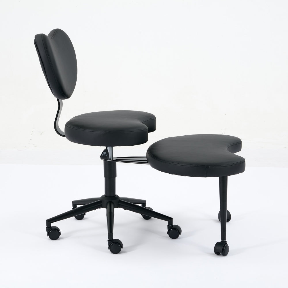 Meditation Chair Plus, Cross Legged Chair with Wheels, ADHD Chair, Criss Cross Desk Chair with Lumbar Support and Adjustable Stool, Flexible Design for Fidgety Sitters, Black PU