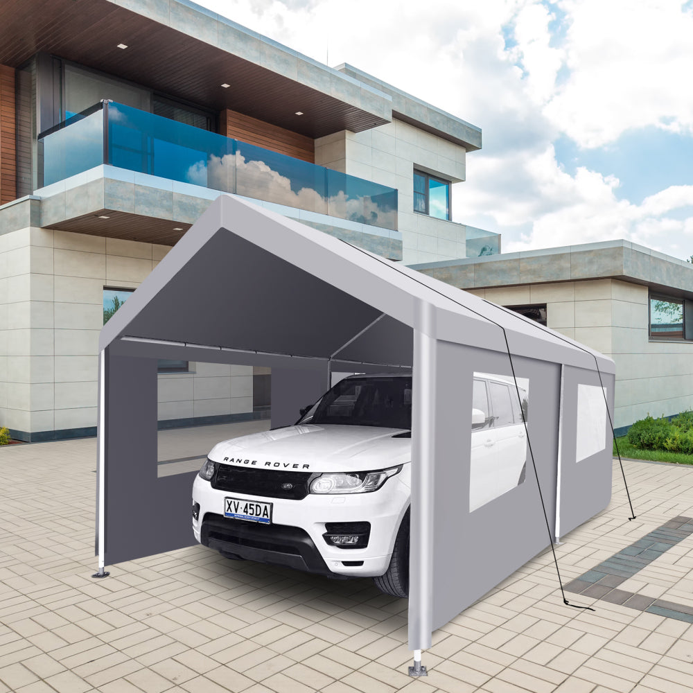 Carport, 10×30 Heavy Duty Portable Carport Garage Tent for Outdoor Storage Shelter white with window
