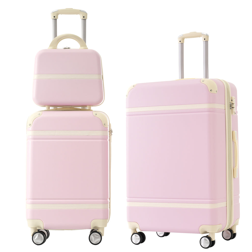Hardshell Luggage Sets 3 Pieces 20"+24" Luggages and Cosmetic Case Spinner Suitcase with TSA Lock Lightweight,White