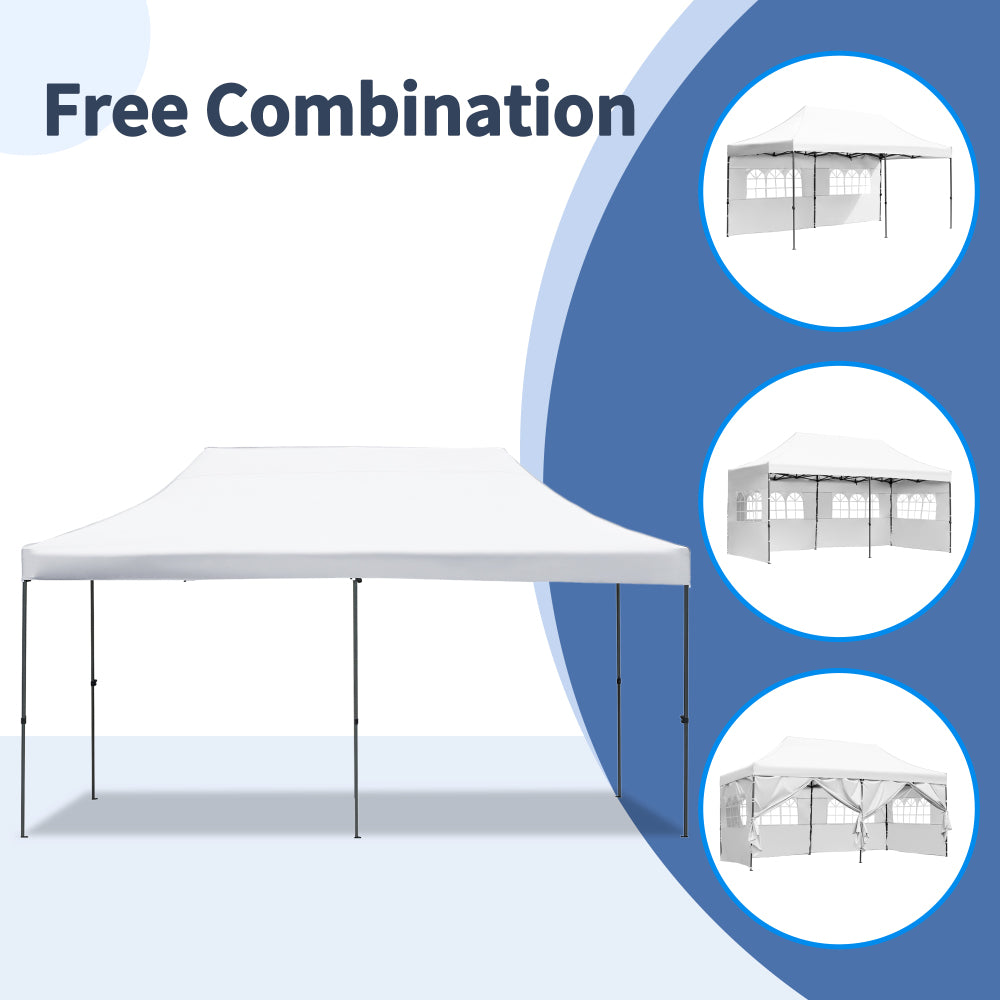 TREXM 10x20 Pop Up Canopy Tent with 6 Sidewalls, Heavy Duty Party Tent, UV and Waterproof Protection, 3 Height Adjustable Outdoor Canopy Tent with Roller Bag for Weddings, Events, and Beach, White