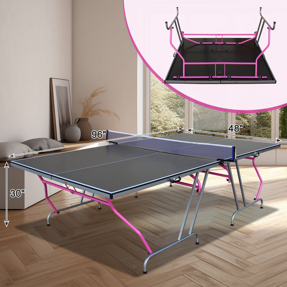 DOUBLE FISH Table Tennis Table, 8×4 Ft Foldable & Portable Ping Pong Table Set With 2 Table Tennis Paddles, 3 Balls And Net For Indoor Outdoor Use