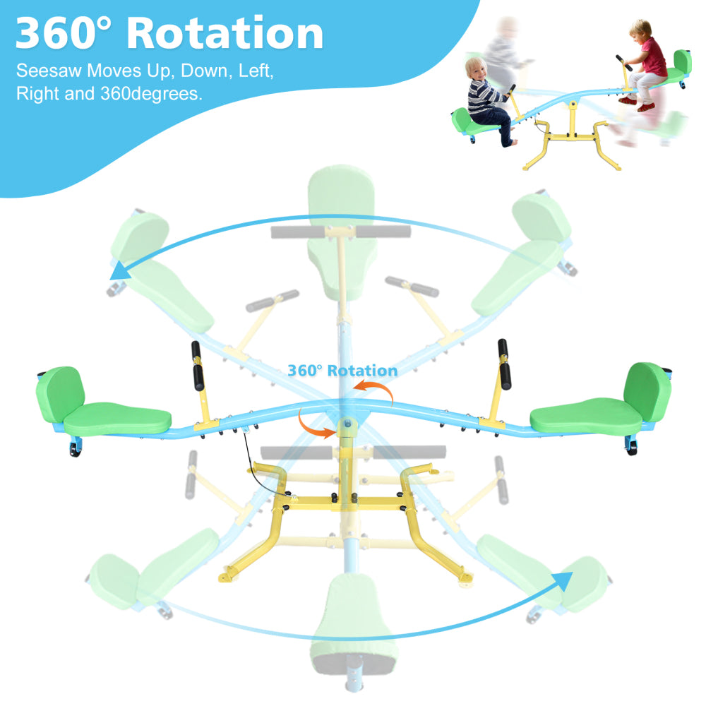 Children's seesaw double person 360° rotating seesaw with backrest indoor and outdoor playground double person rocking horse kindergarten toys