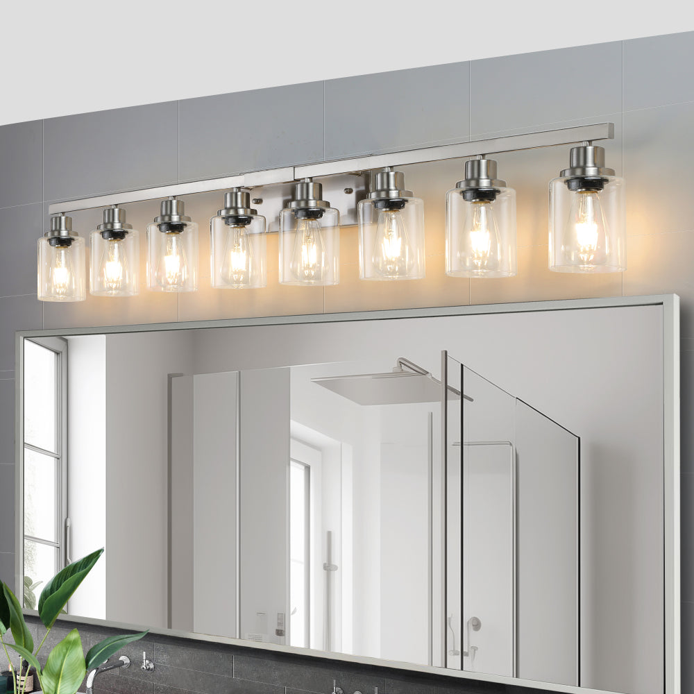 24" Modern 4-Light Bathroom Vanity Light Fixture - Brushed Nickel Finish with Clear Glass Shades, Perfect for Bathroom, Vanity, and Dressing Area Lighting (No Bulbs)