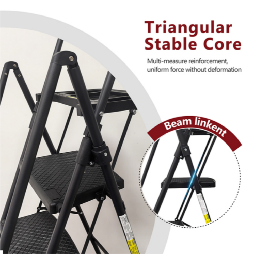4 Step Ladder, Folding Step Stool with Non-Slip Wide Pedals, Soft Handle, Non-Slip Feet, Sturdy Steel Construction, 440 lb Capacity Steel Ladder, Suitable for Home & Office