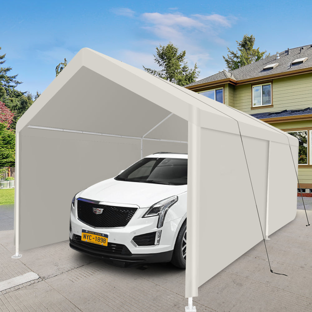 Carport, 10×30 Heavy Duty Portable Carport Garage Tent for Outdoor Storage Shelter white with window