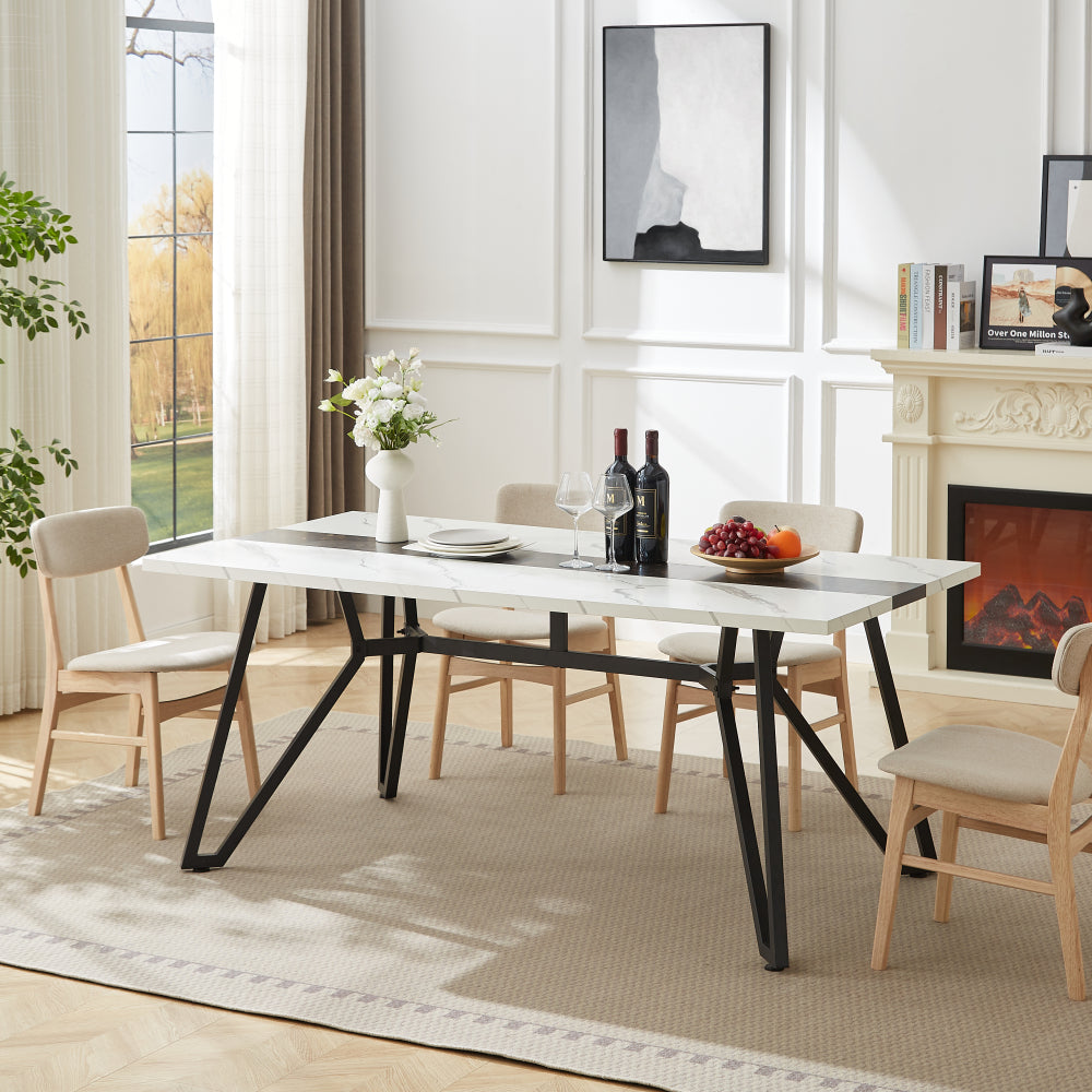70.9"Rectangular Large Dining Table, Waterproof Large Desk for 8 People, Deluxe Family Dining Table with Adjustable Legs for Kitchen,Living Room,Office, Gray,70.9''W x 35.4''D x 30.0''H