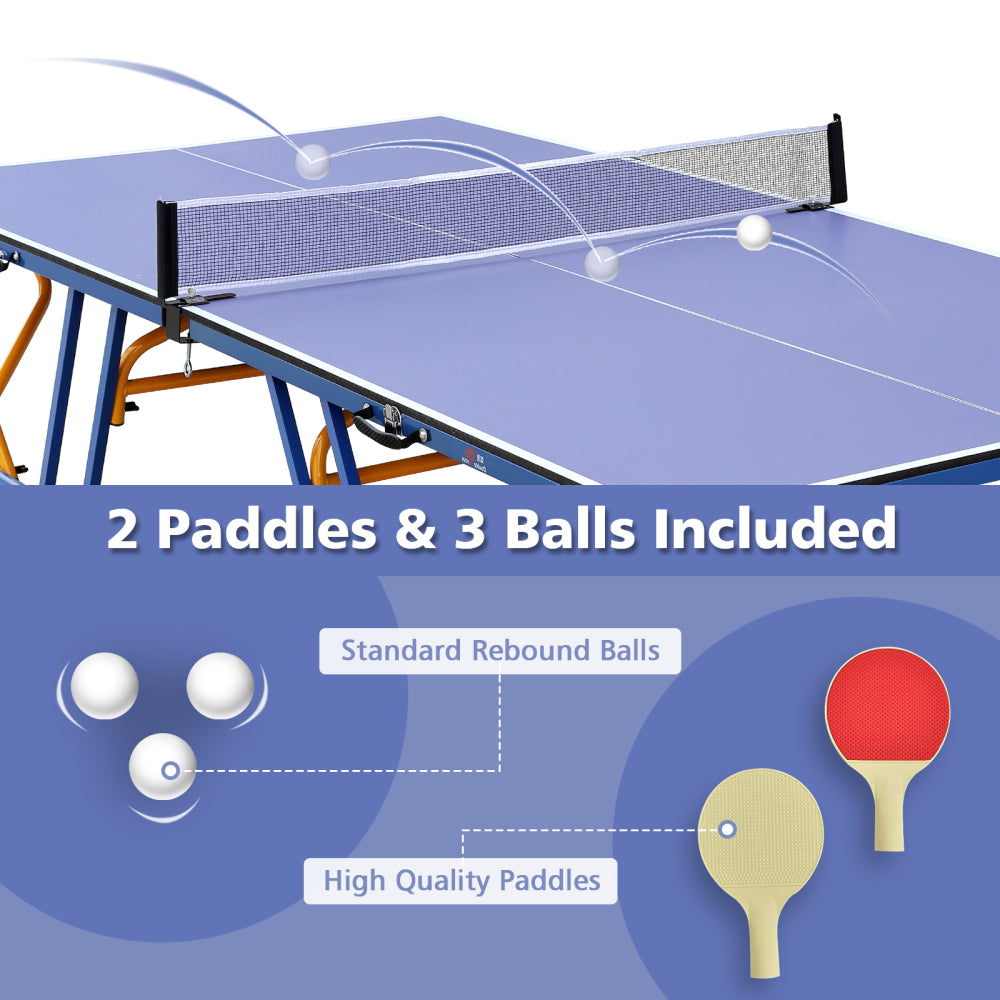 DOUBLE FISH Table Tennis Table, 8×4 Ft Foldable & Portable Ping Pong Table Set With 2 Table Tennis Paddles, 3 Balls And Net For Indoor Outdoor Use
