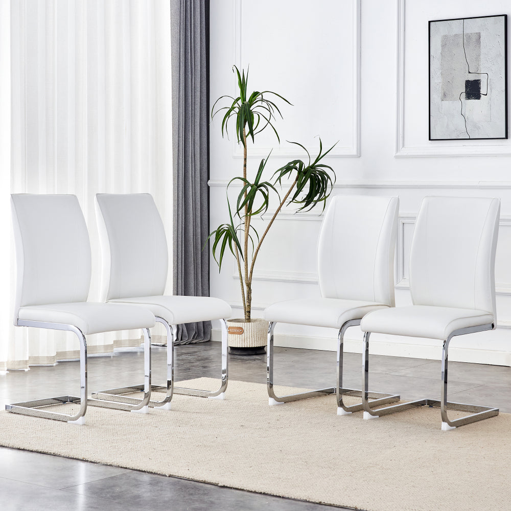 Luxury Simple Arch Chair - Set of 4 Dark Gray PU Material High Resilience Dining Chair with Arched Metal Silver Leg.Crazy Horse Texture PU Dining Chairs.