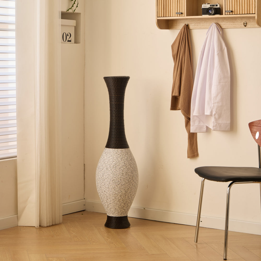 39-Inch Tall Standing Designer Floor Vase - Durable Artificial Rattan - Elegant Two-Tone Dark Brown Finish - Ideal Decor Accent for Living Room, Bedroom, Entryway - Stylish Home Decor Statement Piece