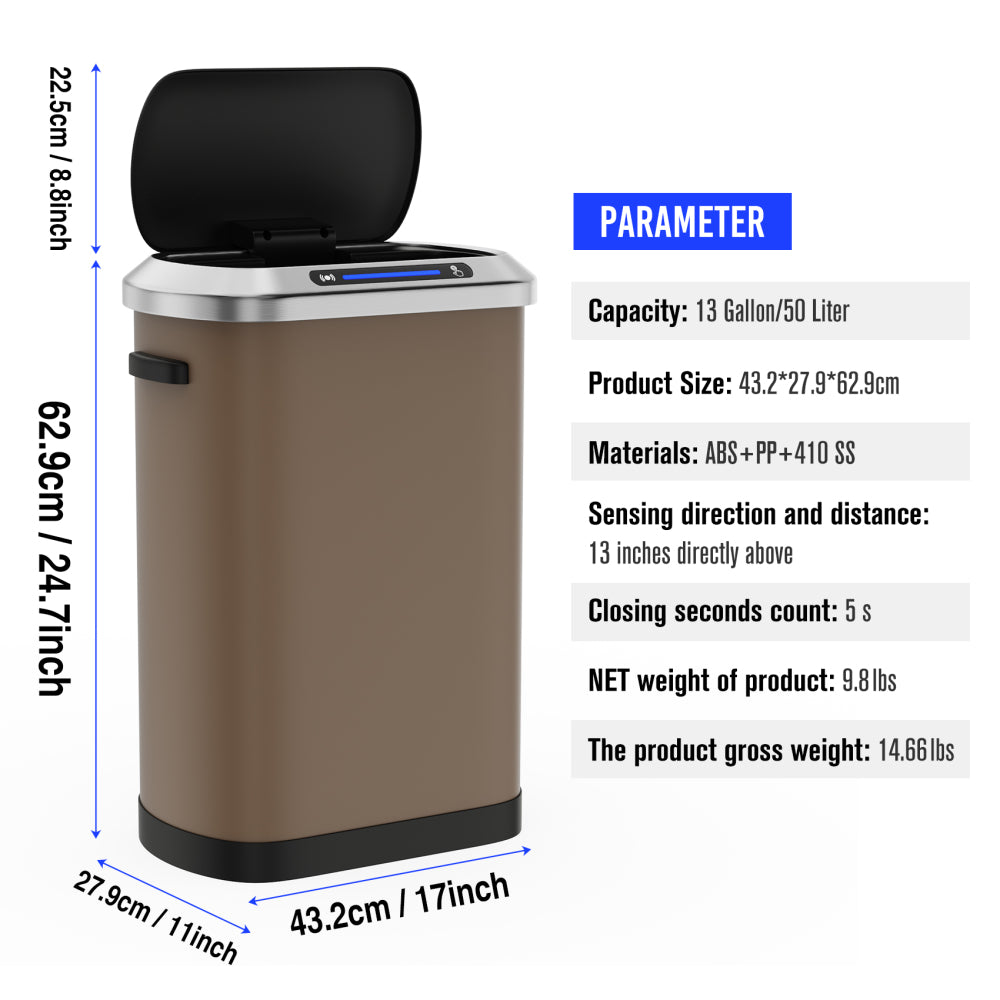 50L Smart automatic Trash Cans - Full Intelligent Sensor - BROWN