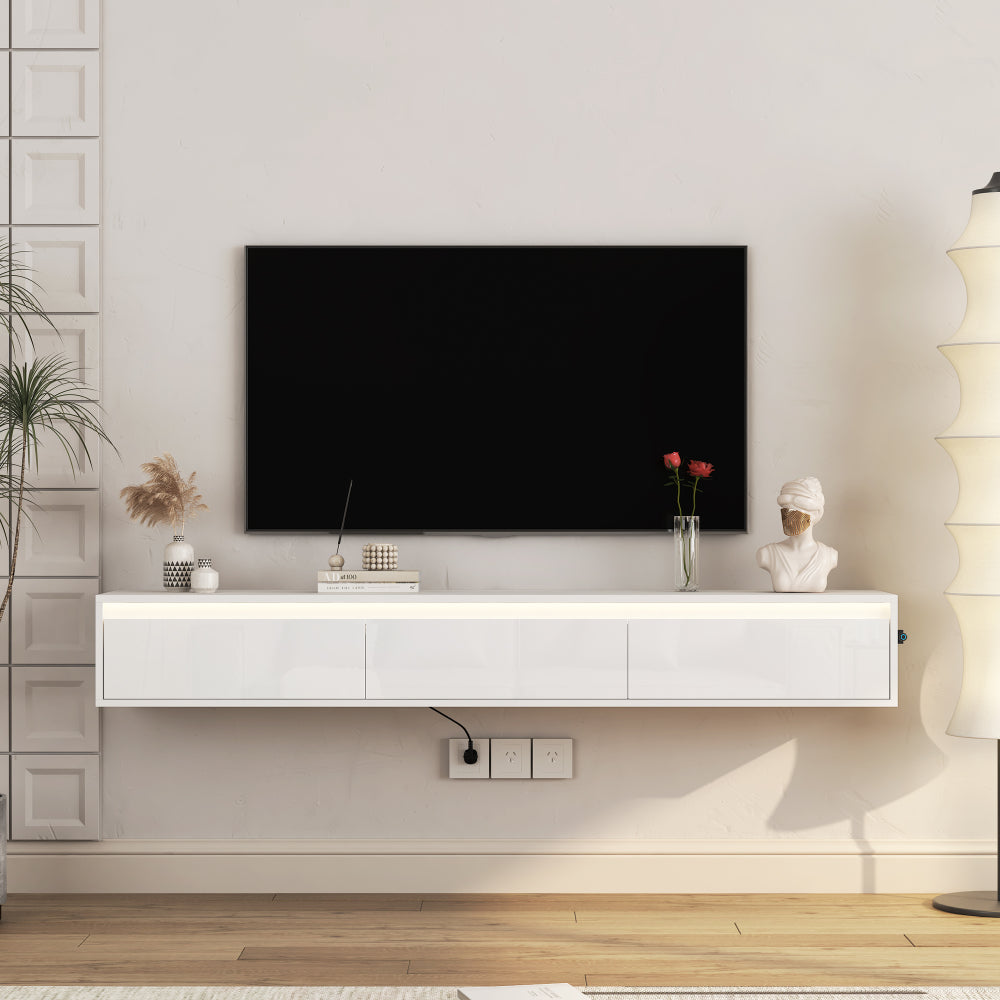 Floating TV Stand Wall Mounted with 16 Color LEDs,63" Modern TV Stand, Floating TV Cabinet Entertainment Center for 55 60 65 Inch TV,Black