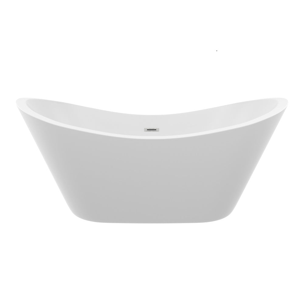 60" Acrylic Alcove Soaking Bathtub with Skirt - Glossy White, Back-to-Wall Design, Chrome Hand-Twist Drain