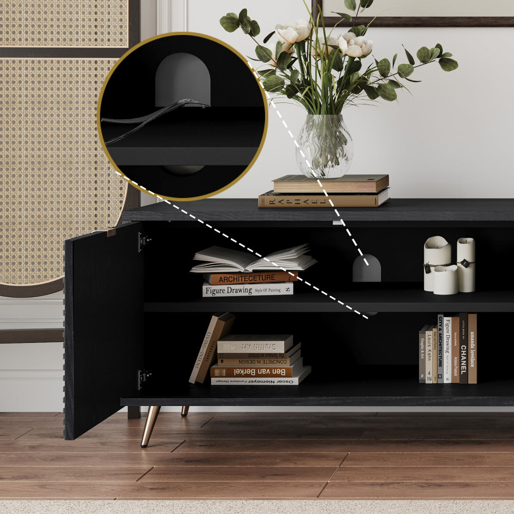 70"-90" Extendable TV Cabinet, Modern Entertainment Center with Storage and Adjustable Shelves, Lacquered and Real Wood Veneered TV Console for Living Room, Hallway, Entryway, Black